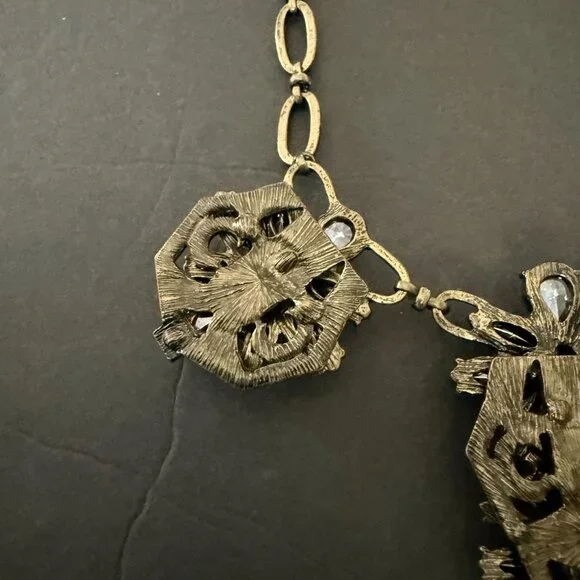 BaubleBar Statement Necklace Crystal Accents Antique Gold-Tone Links Adjustable - Picture 11 of 14